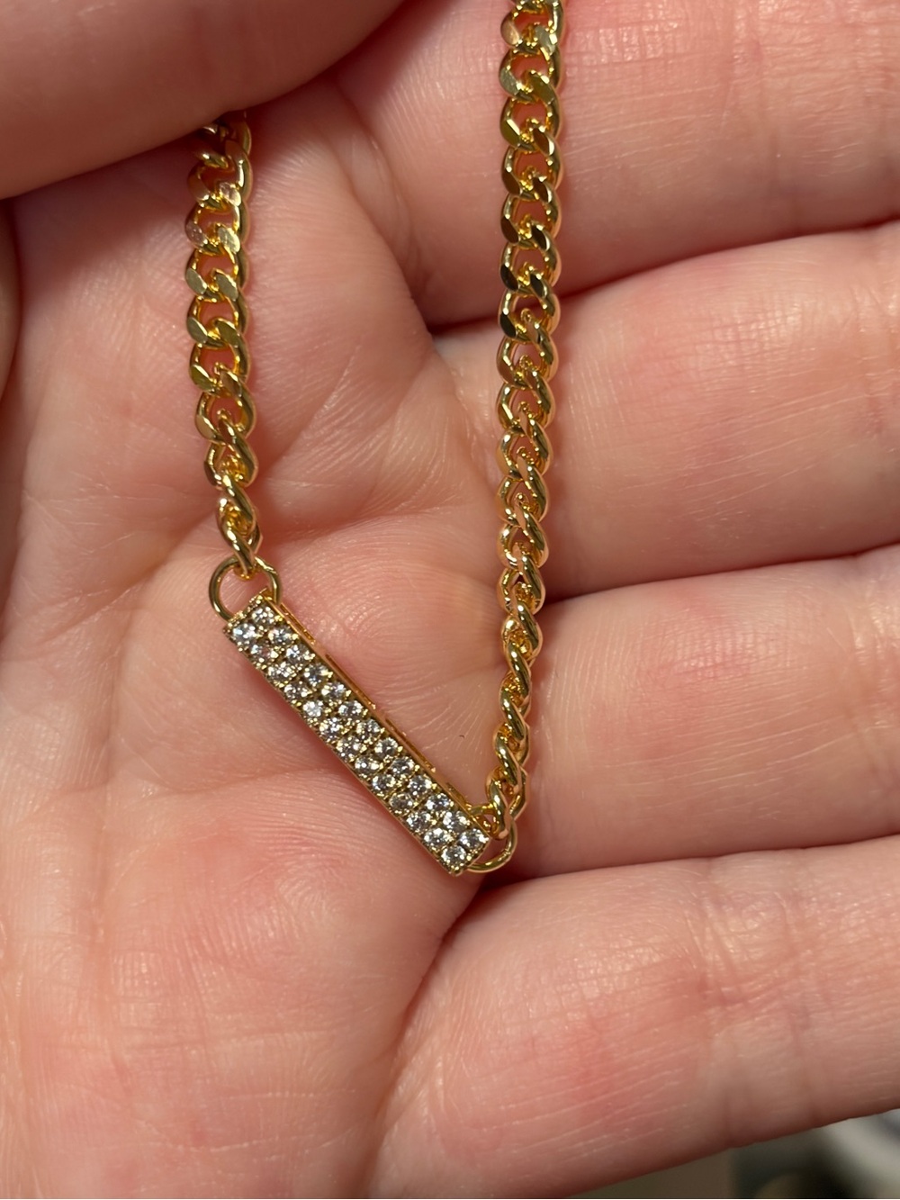 Gold-plated Pave Chunky Bar Chain Necklace - Women Jewelry - Picture 3 of 5
